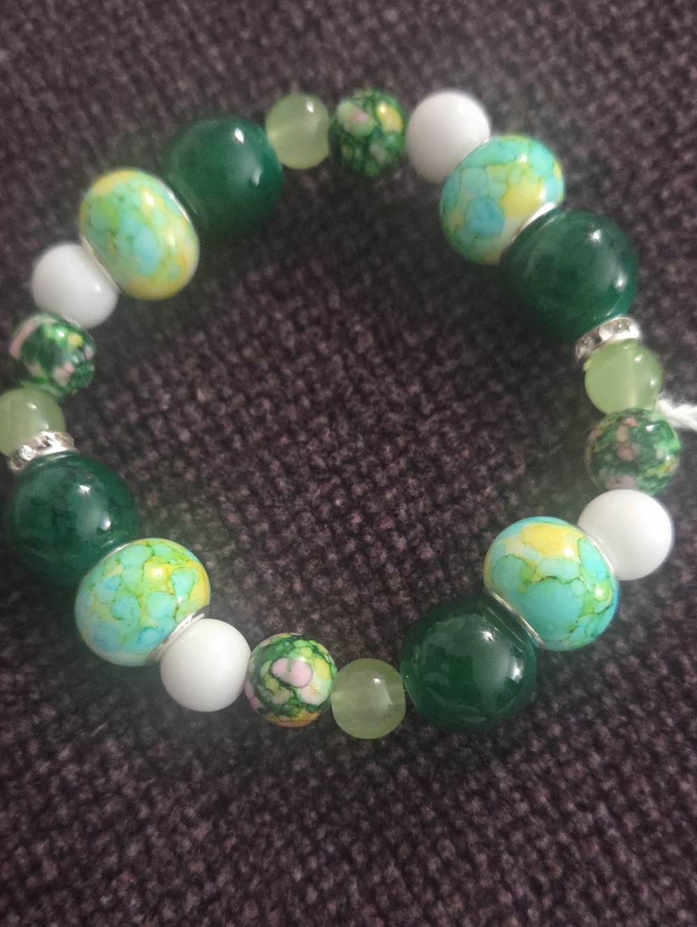 Handcrafted Green & Turquoise Beaded Stretch Bracelet - Picture 1 of 1